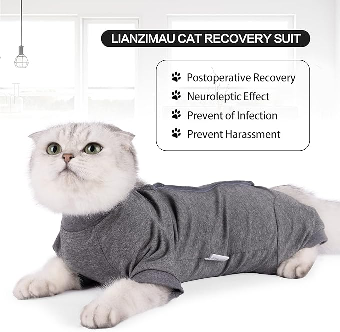 LIANZIMAU Cat Surgical Recovery Suit Professional for Male Female Dog Abdominal Wounds Cone E-Collar Alternative Anti-Licking Pet Surgical Recovery Pajama Suit Soft Fabric Onesie for Cats Lianzimau