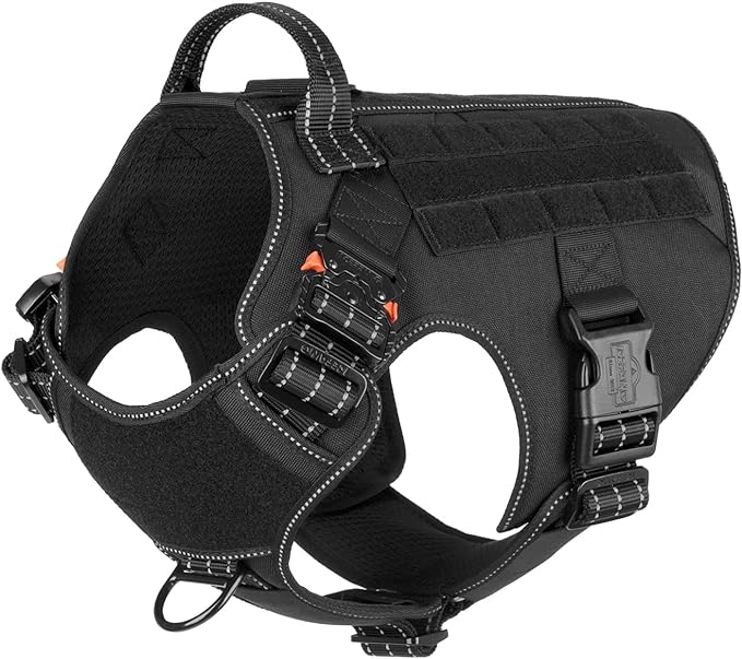 ICEFANG Tactical Dog Harness,Large Size, 2X Metal Buckle,Working Dog MOLLE Vest with Handle,No Pulling Front Leash Clip,Hook and Loop Panel ICEFANGDIRECT
