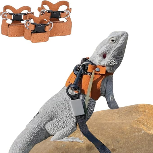 3 Pack Bearded Dragon Harness and Leash Set - Adjustable Soft Leather Lizard Harness with Retractable Leash Small Animal Traction Rope Walking Vest Accessories for Reptile Squirrel Rat (3 Pack) SEZDEKI