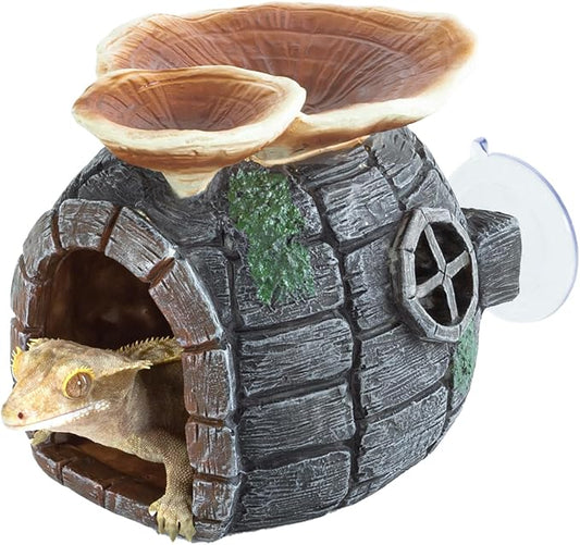 REPTI ZOO Reptile Hide, Multifunctional Reptile Hides with Suction Cup, Resin Reptile Hides, and Caves for Reptiles, Gecko, Lizard (Ganoderma Lucidum Shape) REPTIZOO