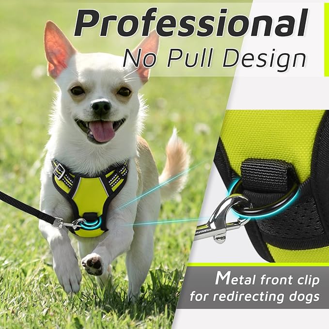 Eagloo Small Dog Harness No Pull, Service Vest with Reflective Strips and Control Handle, Adjustable and Comfortable for Easy Walking, No Choke Pet Harness with 2 Metal Rings, Green, XS GoExplorewithEagloo