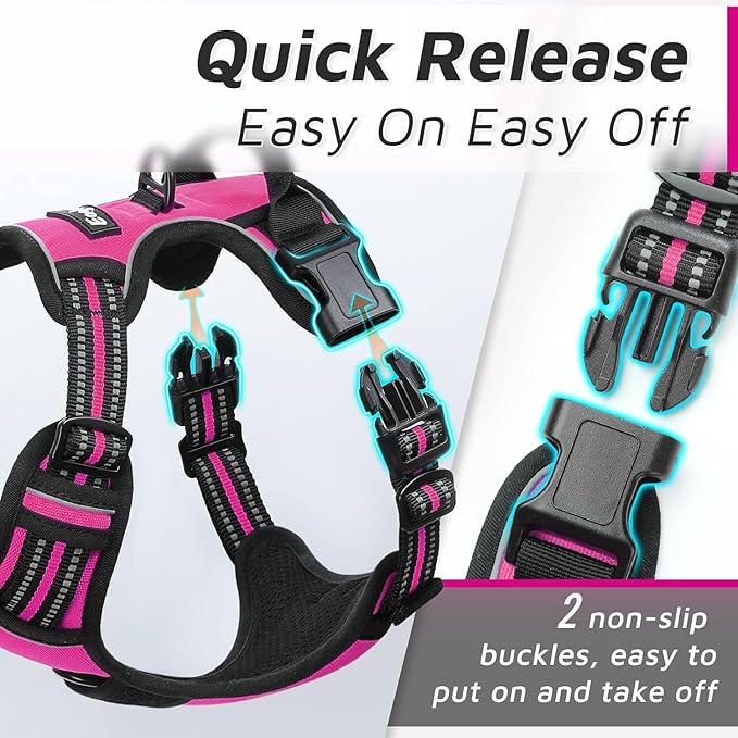 Eagloo Dog Harness Medium Sized Dog, No Pull Service Vest with Reflective Strips and Control Handle, Adjustable and Comfortable for Easy Walking, No Choke Pet Harness with 2 Metal Rings, Rose Red, M GoExplorewithEagloo