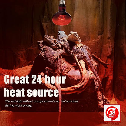 Reptile Red Heat Lamp, 2-Pack 75W Infrared Basking Bulbs Light for Reptiles, Night Red Basking Light for Bearded Dragon, Lizard, Gecko,Turtle, Reptile Red Heat Bulb ReptiKing