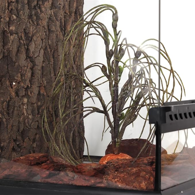 Reptile Terrarium Decor Plants, Bearded Dragon Tank Accessories fit Crested Gecko Leopard Lizard Chameleon Ball Python Snake Frog - Fake Forage Grass Plants WOLEDOE
