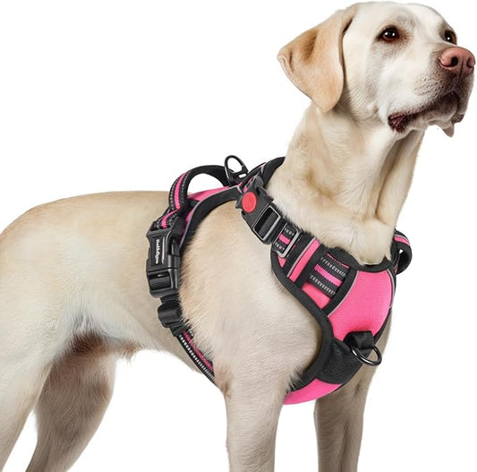 rabbitgoo Dog Harness for Large, No Pull Pet Harness with 3 Buckles, Adjustable Soft Padded Pooch Vest with Instant Control Handle, Easy Walking Reflective Pet Vest for Large Dogs, Rose Pink, L rabbitgoo