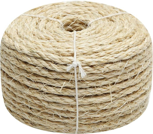 Cat Natural Sisal Rope 1/4 Inch 6mm 164-Feet for Cat Scratching Post Tree Tower Replacement Repair and Replace, DIY Hemp Twine Rope for Cat Scratching Furniture Window Perch and Crafts Gardening - PAWPICO