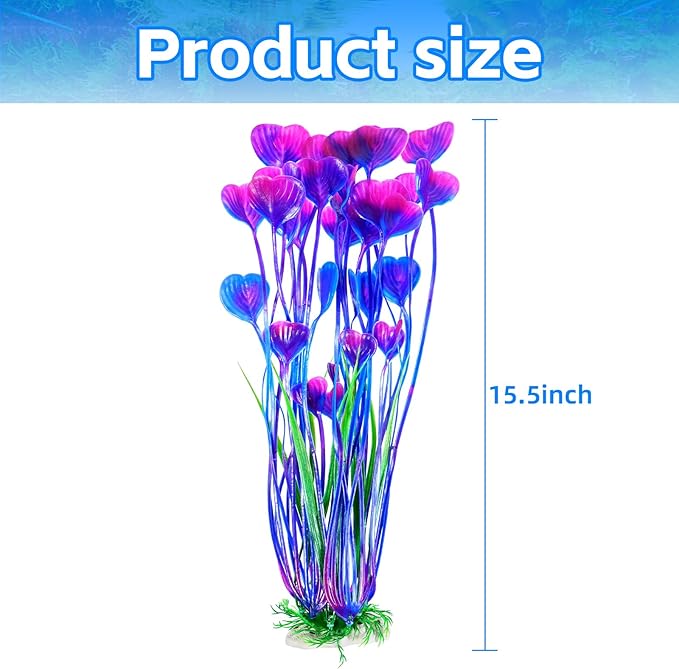 AQUANEAT Artificial Aquarium Plants, Fish Tank Plants Plastic, Aquarium Decor Large, 15.5 inch Purple Fish Tank Decorations, 2pcs Aquaneat