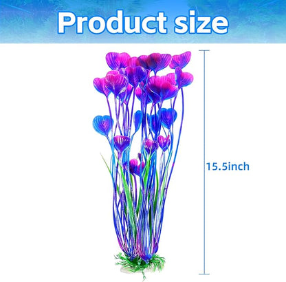 AQUANEAT Artificial Aquarium Plants, Fish Tank Plants Plastic, Aquarium Decor Large, 15.5 inch Purple Fish Tank Decorations, 2pcs Aquaneat
