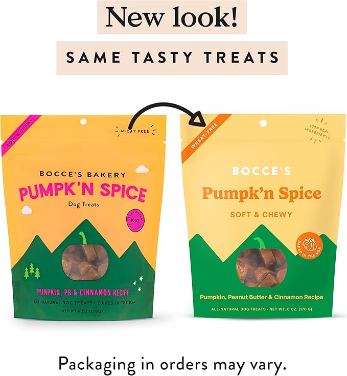 Bocce’s Bakery Pumpk'n Spice Treats for Dogs, Wheat-Free Everyday Dog Treats, Made with Real Ingredients, Baked in The USA, All-Natural Soft & Chewy Cookies, Pumpkin, Peanut Butter, & Cinnamon, 6 oz - PAWPICO