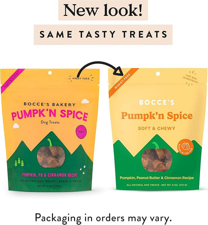 Bocce’s Bakery Pumpk'n Spice Treats for Dogs, Wheat-Free Everyday Dog Treats, Made with Real Ingredients, Baked in The USA, All-Natural Soft & Chewy Cookies, Pumpkin, Peanut Butter, & Cinnamon, 6 oz - PAWPICO