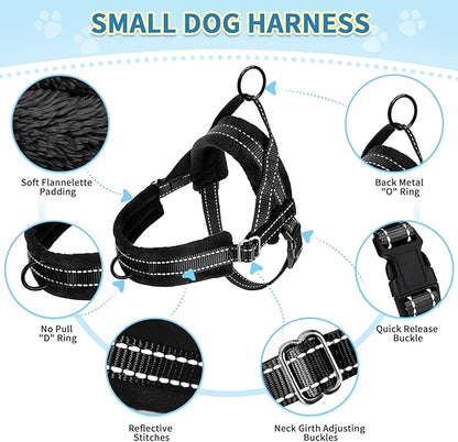 SlowTon No Pull Small Dog Harness and Leash Set, Puppy Soft Vest Harness Neck & Chest Adjustable, Reflective Lightweight Harness & Anti-Twist Pet Lead Combo for Small Medium Dogs (B- Front Clip,S) SlowTon