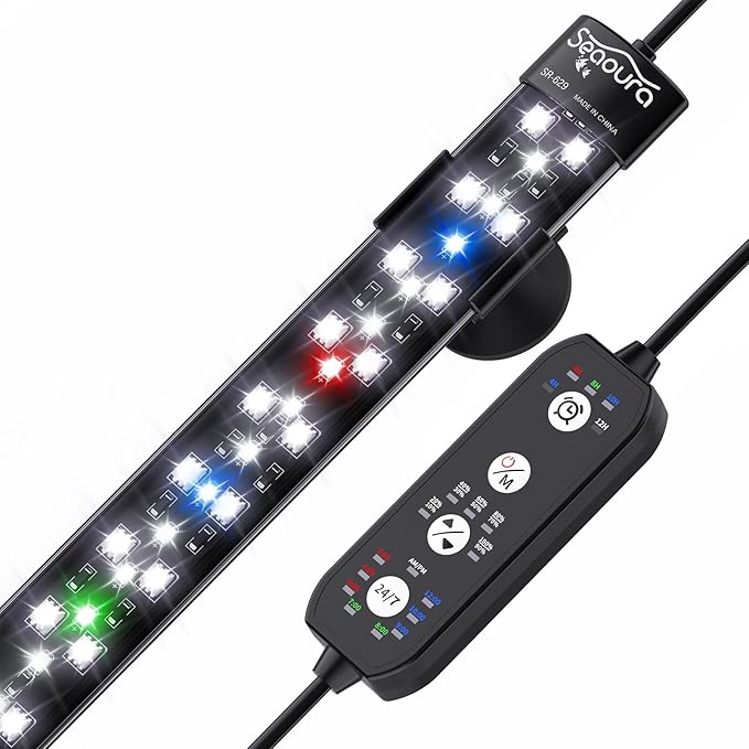 Submersible Aquarium Light for Fish Tank, 24/7 Cycle Fish Tank Light with Timer, Full Spectrum+7 Single Colors, Auto On/Off, Adjustable Brightness (26.8 Inch for 28-54inch Tank) SEAOURA