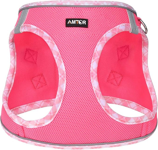 AMTOR Small Dog Harness with Leash Set, No Escape Easy Walk Puppy Harnesses for Training Walking, Step-in Reflective Soft Dogs Vest for XS S Medium Extra-Small Large Sized Dog(Fuchsia,S) AMTOR