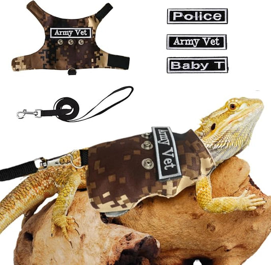 Bearded Dragon Harness and Leash Set - Adjustable Lizard Harness with Replaceable Patch Outdoor Traction Rope Walking Training Leash Reptile Halloween Costume Accessories for Small Pets (Brown) SEZDEKI