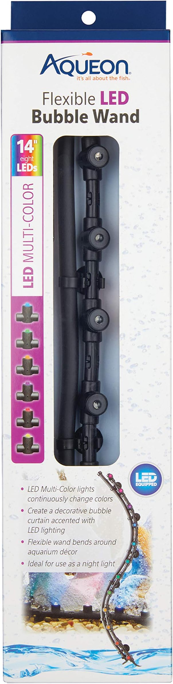 Aqueon Fish Tank Aquarium Flexible LED Accent Light and Bubble Wand, Multi Color, 14 Inch Aqueon