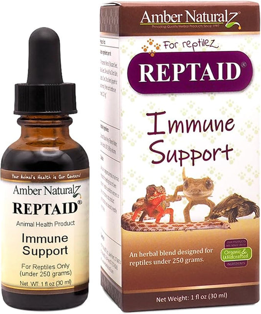 AMBER NATURALZ Reptaid Herbal Supplement for Small Reptiles | Herbal Pet Supplement for Immune Support | for Reptiles Under 250g | 1 Fluid Ounce Glass Bottle | Manufactured in The USA AmberNaturalZ