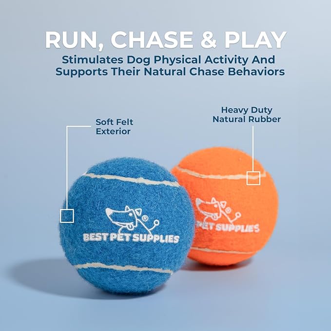 Best Pet Supplies Squeaky Tennis Toys for Dogs, 8-Pack, Heavy-Duty Interactive Pet Toys for Throwing and Fetching, Supports Exercise and Natural Behavior Training, Durable - Medium - PAWPICO