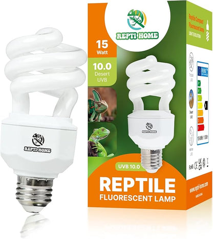 UVA UVB Reptile Light 15W 10.0,Desert Terrarium Compact Fluorescent Lamp,UVB Reptile Light Bulb for Snake,Spider,Bearded Dragon REPTIHOME