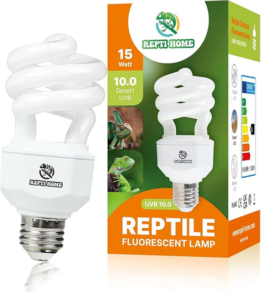 UVA UVB Reptile Light 15W 10.0,Desert Terrarium Compact Fluorescent Lamp,UVB Reptile Light Bulb for Snake,Spider,Bearded Dragon REPTIHOME