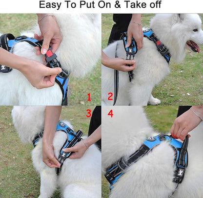 PoyPet Dog Harness No Pull, Reflective Adjustable No Choke Pet Vest with Front & Back Clips, Soft Padded and Control Training Handle for Large Dogs(Blue,XL) PoyPet