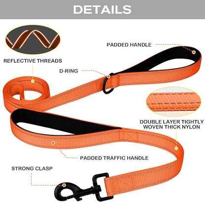 Joytale Dog Leash Heavy Duty for Large Dogs That Pull, Double Handle for Traffic Control, Double-Sided Reflective Leashes for Large Medium Dogs Night Safety, 5FT, Orange Joytale
