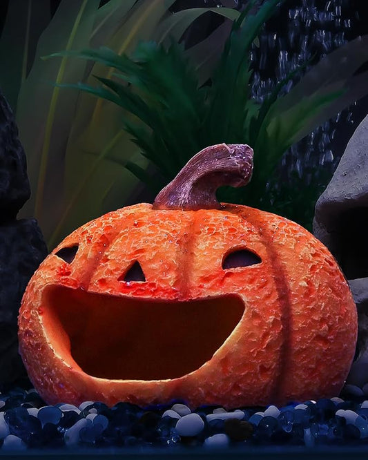 Uniclife Halloween Aquarium Decoration Resin Pumpkin House Ornament Halloween Fish Tank Pumpkin Decoration for Aquarium Landscape Reptile Hideout Hideaway Spawning Cave for 5-20 Gallon Fish Tanks UnicLife