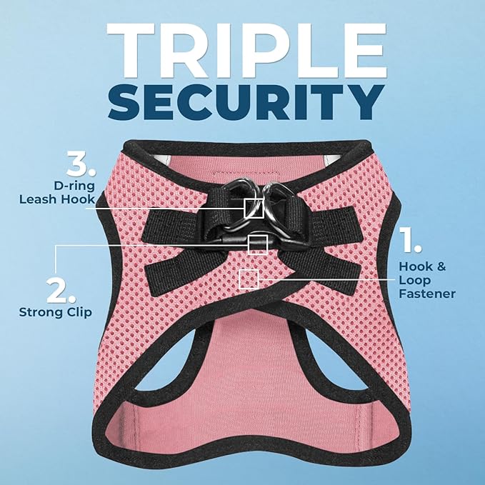 Voyager Step-in Air Dog Harness - All Weather Mesh, Reflective, No Pull Harness for Small, Medium Dogs, Cats - Secure with Hook & Loop Fastener, Buckle, Double D-Rings - Pink/Black Trim, L BestPetSuppliesLLC