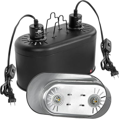 Dual Reptile Light Fixture with Separate Switches, 11.2in Double Dome Light Fixtures for Reptile Heat Lamp, Max 150W, Terrarium Habitat UVB Light Fixture for Reptiles Amphibians CAVACHEWReptileSupplies