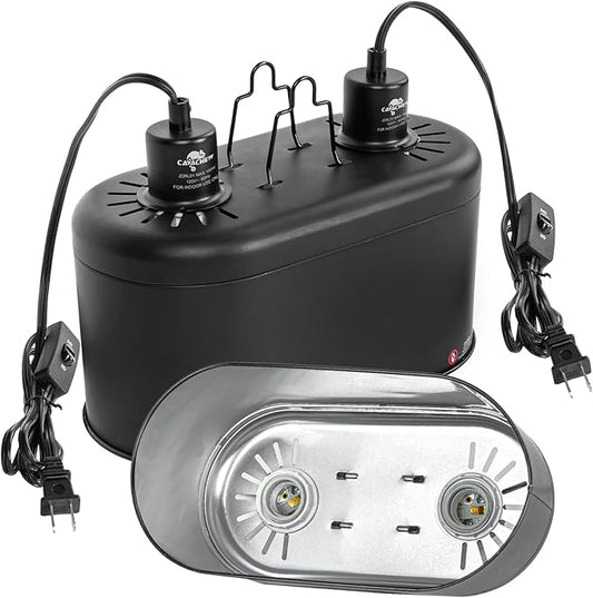 Dual Reptile Light Fixture with Separate Switches, 11.2in Double Dome Light Fixtures for Reptile Heat Lamp, Max 150W, Terrarium Habitat UVB Light Fixture for Reptiles Amphibians CAVACHEWReptileSupplies