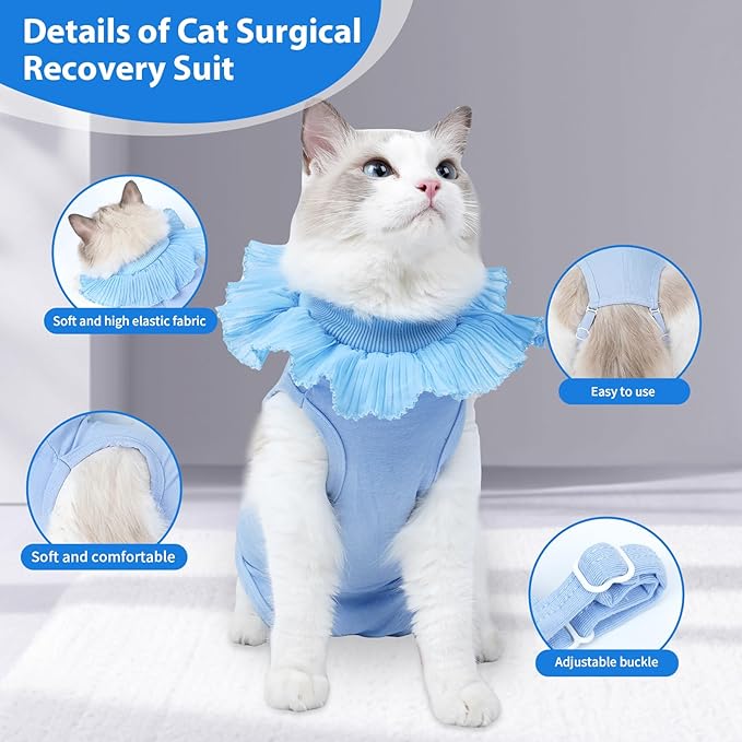 Cat Recovery Suit Cat Onesie for Cats After Surgery Female, Breathable Cat Surgery Recovery Suit for Abdominal Wounds Post-Surgery, Cat Surgical Spay Recovery Shirt for Cats Kitten Blue Large Coppthinktu