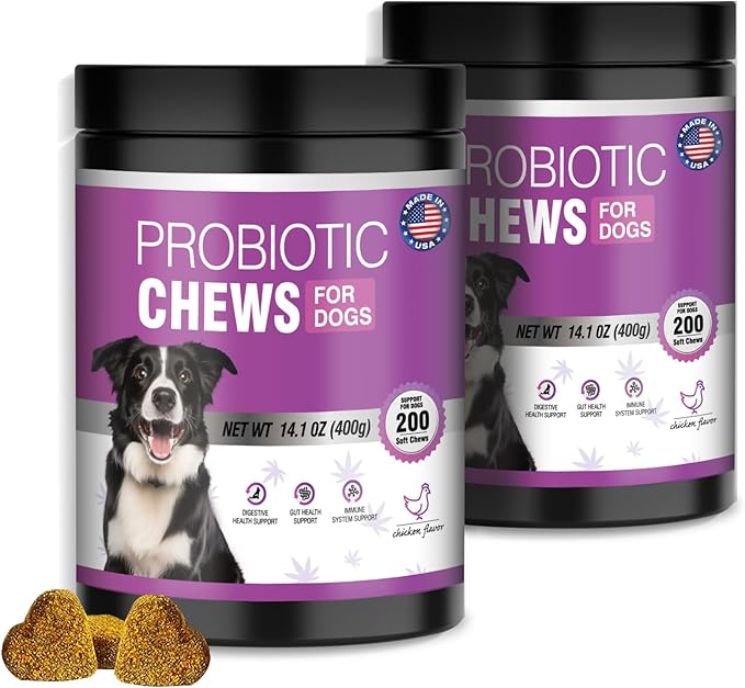 Probiotics For Dogs Chews 400 Probiotic and Digestive Enzymes Gut Health Itching Dog Digestive Health Yeast Prebiotic Supplement Immune Support Reduce Diarrhea Soft Chewable Tablets (Chicken Flavor) TTLXBLprotectsdoghealth