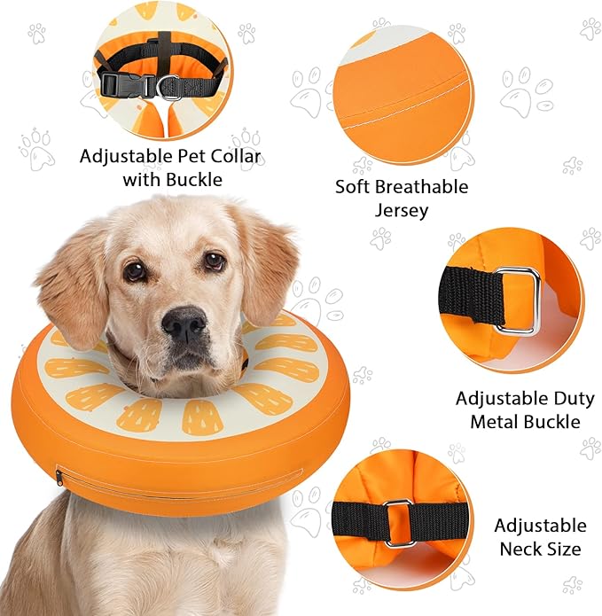 Dog Cone Collar for Small Medium Large Dogs for After Surgery, Pet Inflatable Neck Donut Collar Soft Protective Recovery Cone for Dogs and Cats - Alternative E Collar Does not Block Vision Orange,L MIDOG
