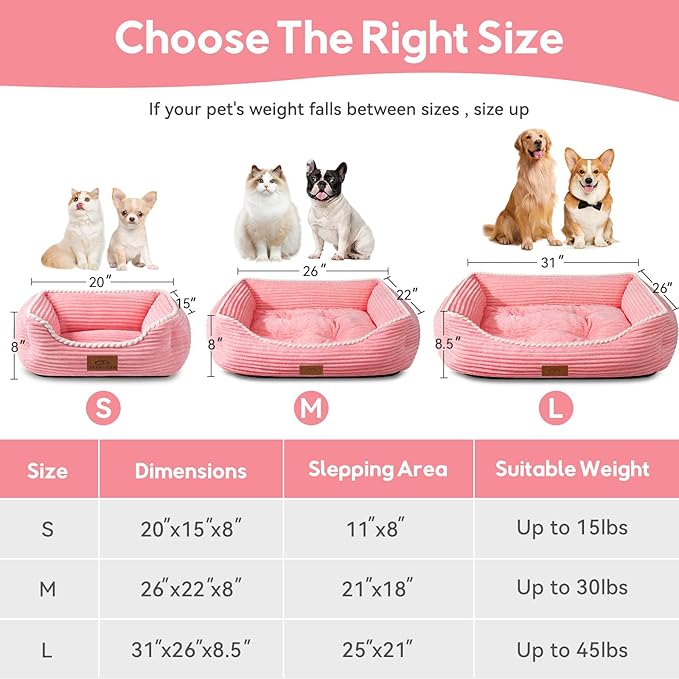 Cat Dog Bed for Pets, Rectangle Pet Bed Gift for Puppy and Kitten, Machine Washable Calming Fluffy Pet Couch Sofa for Indoor Outdoor, Portable Soft Cat Bed with Non-Slip Bottom (Small, Pink) - PAWPICO