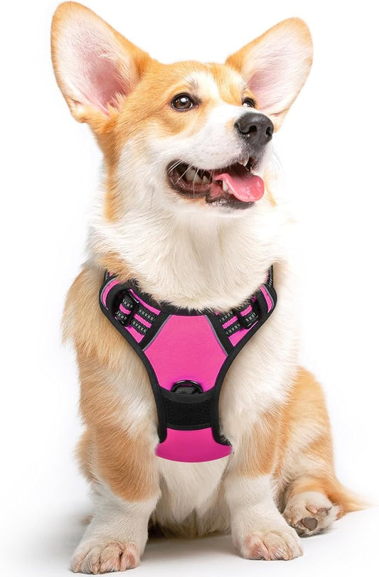 Eagloo Dog Harness Medium Sized Dog, No Pull Service Vest with Reflective Strips and Control Handle, Adjustable and Comfortable for Easy Walking, No Choke Pet Harness with 2 Metal Rings, Rose Red, M GoExplorewithEagloo