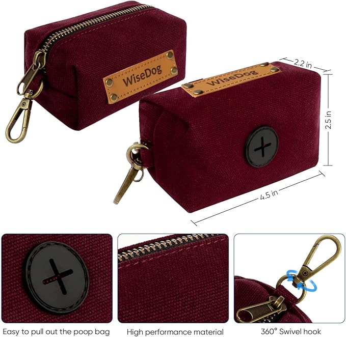 Wisedog Dog Collar and Leash Set Combo: Adjustable Durable Pet Collars with Dog Leashes for Small Medium Large Dogs,Includes One Bonus of Poop Bag Holder (XS, Burgundy) WisedogPetSupplies