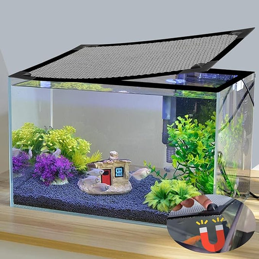 Magnetic Aquarium Cover Lid, DIY Fish Tank lid Anti-Jumping net Cover mesh Terrarium lid Aquarium Hood，Adjustable Size Fit Tank Size Max 35''X19'' Jaxbo