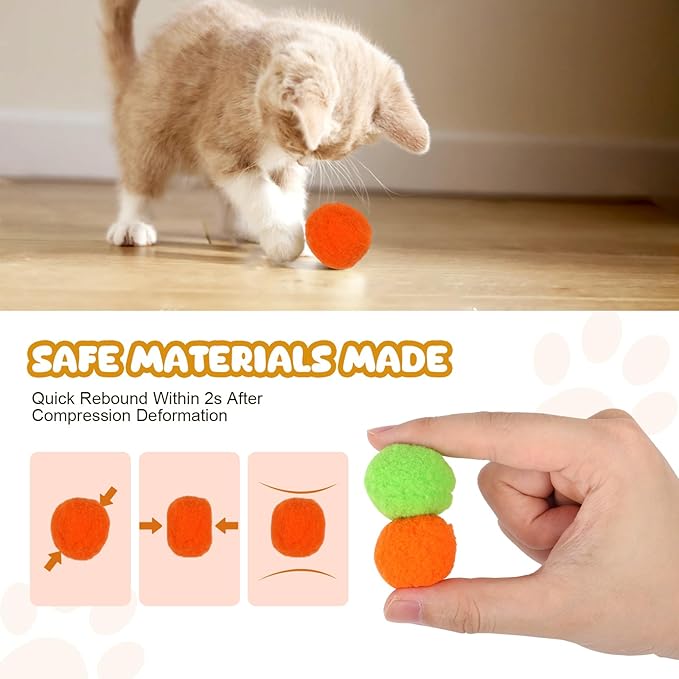 Cat Toy Balls with Launchers Set (1+50), 50 Cat Pom Pom Balls & 1 Cat Toy Ball Launchers (Durable Reinforced Edition), Cat Enrichment Toys, Interactive Cat Toy Balls, Soft & Safe Cat Toys - PAWPICO