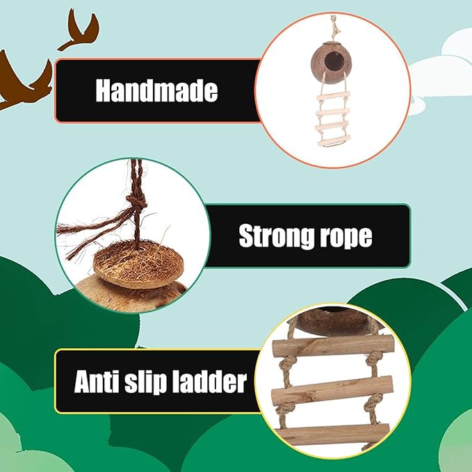 kathson Leopard Gecko Tank Accessories Bearded Dragon Habitat Decor Reptile Hanging Plants Artificial Bendable Climbing Vines Lizard Hidden Coconut Shell Hole Hut for Chameleon, Snake, Iguana, Turtle kathson