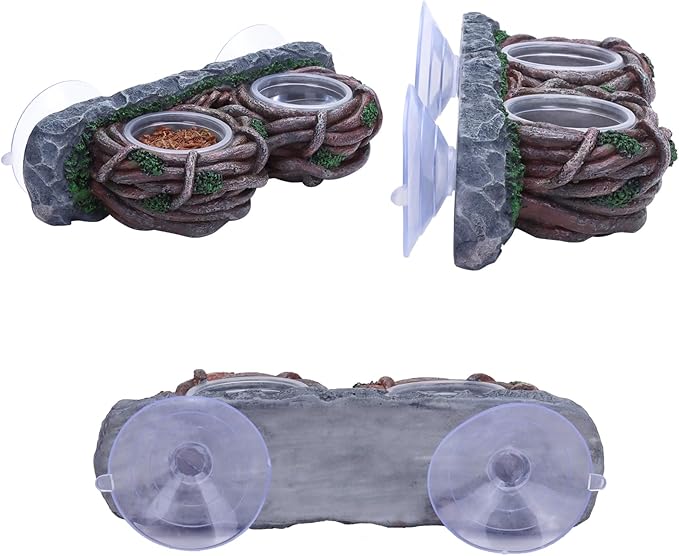 AIICIOO Crested Gecko Feeding Ledge Double Bowl Reptile Vine Food Ledge with 4 PCS Cup Corner Water Bowl for Lizard Snake Bearded Dragon Frog Turtle Terrarium Tank Decor AIICIOO