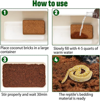 PINVNBY 6 Pack Natural Compressed Coconut Fiber Substrate, Coconut Coir, Coconut Fiber Brick, Coconut Husk Terrarium Bedding for Reptile, Bearded Dragon, Turtle, Hermit Crab, Snake, Lizards PINVNBY