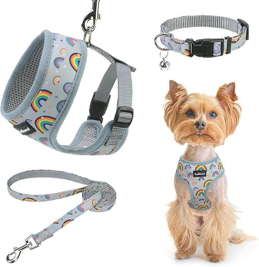 SCENEREAL Small Dog Harness Collar and Leash Set, Adjustable No Pull Pet Harnesses, No Chock Soft Mesh Step in Vest for Doggie Puppy Medium Dogs Cats Girl or Boy,Chihuahua, Yorkie, Outdoor Walking SCENEREAL