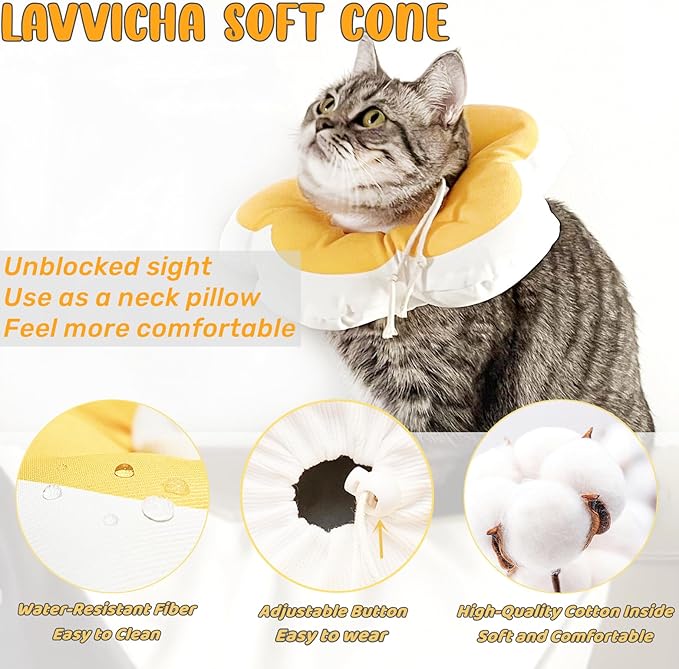 Adjustable Soft Cat Cone Collar Waterproof Cute Yellow Flower Collar for Cats Small Dogs Kitten Puppy After Surgery Prevent Licking(Yellow,Small) LAVVICHA