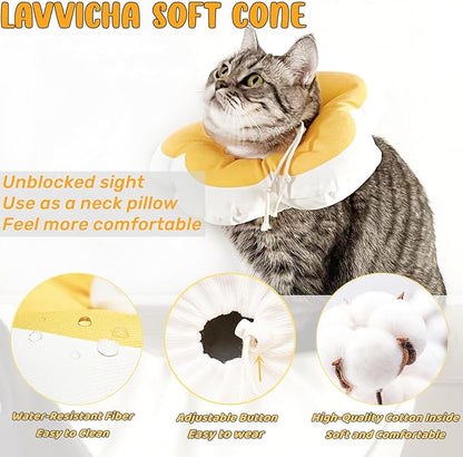 Adjustable Soft Cat Cone Collar Waterproof Cute Yellow Flower Collar for Cats Small Dogs Kitten Puppy After Surgery Prevent Licking(Yellow,Small) LAVVICHA