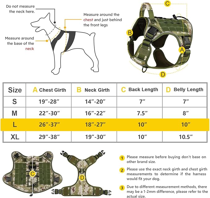 WINGOIN Tactical Dog Harness for Large Dogs, Heavy Duty No Pull Dog Harness with Handle, Adjustable Reflective Military K9 German Shepherd Big Dog Vest for Training, Walking, Hiking, Green Camo (L) WINGOIN