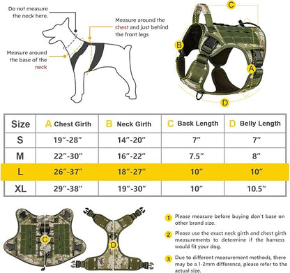 WINGOIN Tactical Dog Harness for Large Dogs, Heavy Duty No Pull Dog Harness with Handle, Adjustable Reflective Military K9 German Shepherd Big Dog Vest for Training, Walking, Hiking, Green Camo (L) WINGOIN