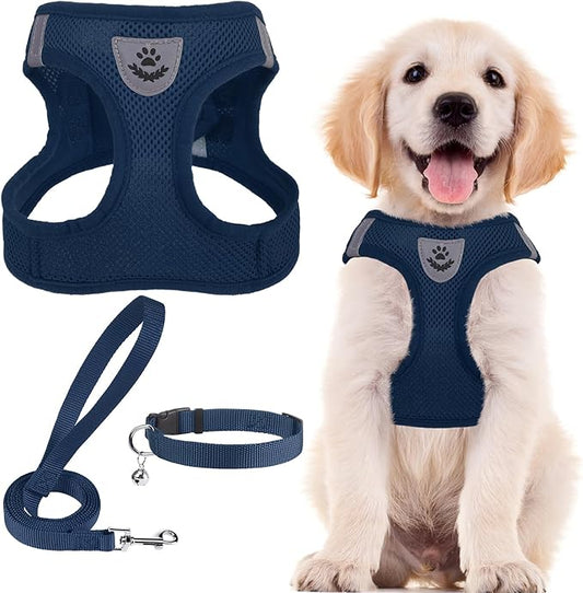 PUPTECK Adjustable Dog Harness Collar and Leash Set Step in No Pull Pet Harness for Small Medium Dogs Puppy and Cats Outdoor Walking Running, Soft Mesh Padded Reflective Vest Harnesses PUPTECK