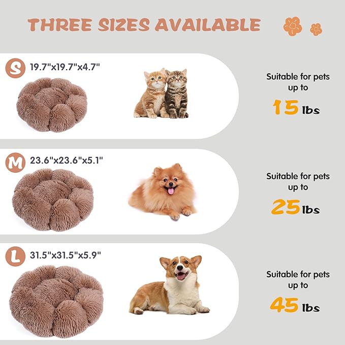 Cat Bed Cute, 19.7" Washable Kahki Donut Bed for Indoor Cats and Small Dogs, Soft Calming Cute Flower Fluffy Round Donut Cat Beds, Anti Anxiety Pet Bed, Self-Warming Bed,Khaki - PAWPICO