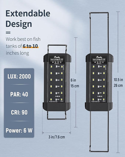 Pawfly 6 W Aquarium LED Light for 6" to 10" Fish Tanks Extendable Fish Tank Light with Full Spectrum Brilliant White Blue Red Lights with Daytime & Night Modes and Adjustable Brightness Pawfly