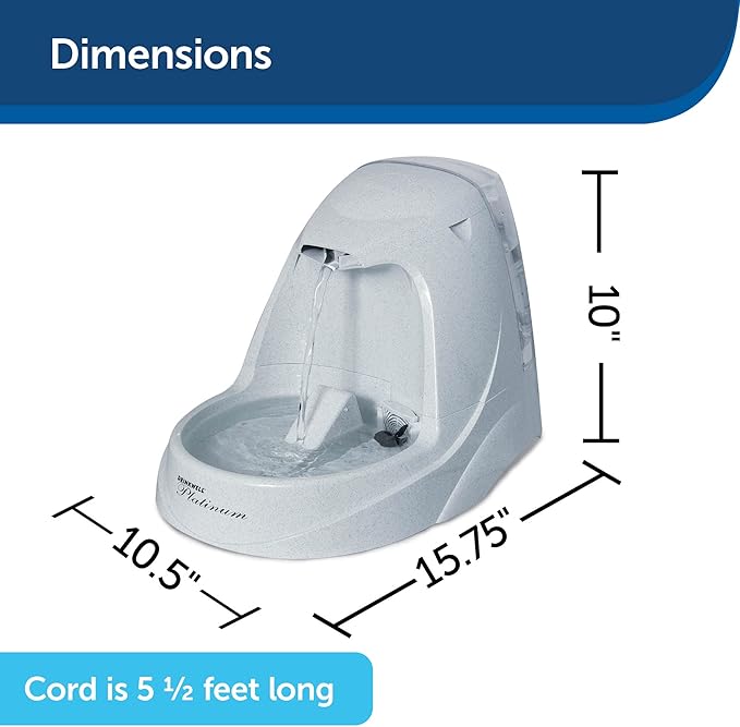 PetSafe Drinkwell Platinum Cat Water Fountain (168 oz/5L) Pet Water Fountain for All Pet Sizes, Indoor Use, Encourages More Drinking, Includes Replaceable Carbon Filter, Grey - PAWPICO