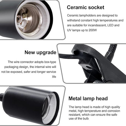 Reptile Heat Lamp 2 Pack Turtle Lamp with 240cm Cord Turtle Aquarium Light with 40cm Stable Gooseneck Turtle Aquarium Tank Heating Lamps with Clamp for Reptiles Lizard Turtle Snake(No Bulb) WTETMYL